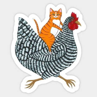 Ginger Cat Chicken Ride Sticker